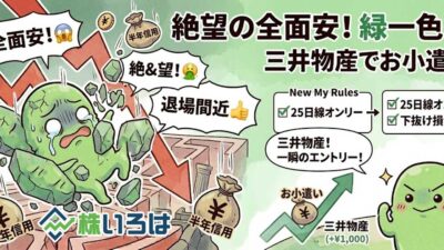 【デイトレブログ】絶望の全面安！緑に染まった株価ボードと三井物産でお小遣い稼ぎ